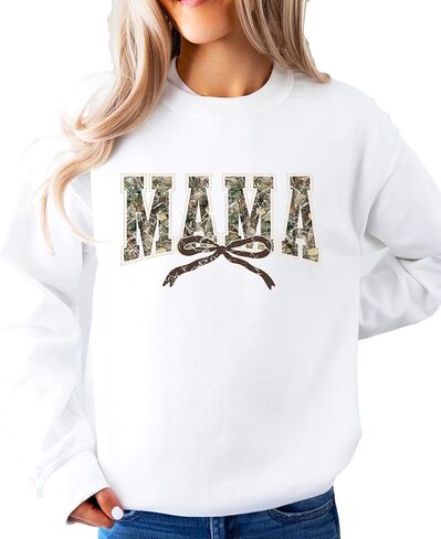Olive Loves Apple Trendy Camo Mama Sweatshirt - Distressed Camouflage Sweater for Mom - Coquette Bow Pullover in Saudi Arabia