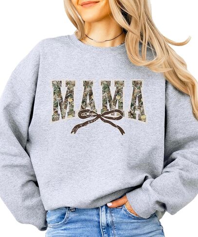 Olive Loves Apple Trendy Camo Mama Sweatshirt - Distressed Camouflage Sweater for Mom - Coquette Bow Pullover in Saudi Arabia