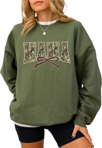Olive Loves Apple Trendy Camo Mama Sweatshirt - Distressed Camouflage Sweater for Mom - Coquette Bow Pullover in Saudi Arabia