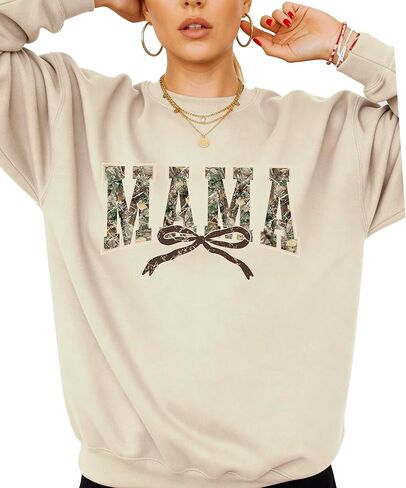 Olive Loves Apple Trendy Camo Mama Sweatshirt - Distressed Camouflage Sweater for Mom - Coquette Bow Pullover in Saudi Arabia