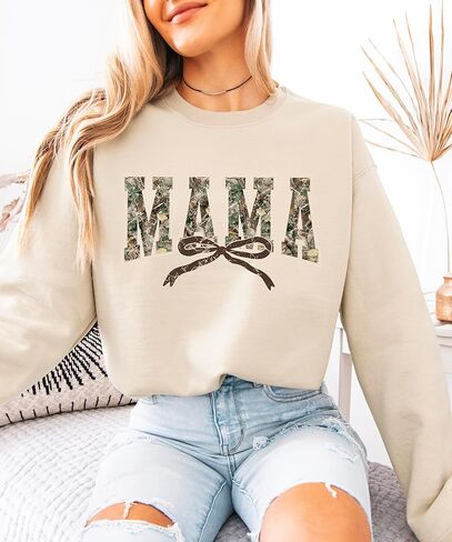 Olive Loves Apple Trendy Camo Mama Sweatshirt - Distressed Camouflage Sweater for Mom - Coquette Bow Pullover in Saudi Arabia