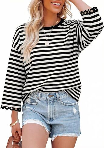 Dokotoo Sweatshirt for Women Long Sleeve Striped Oversized Sweatshirts Casual Crewneck Pullover Top 2026 Summer Outfits in Saudi Arabia