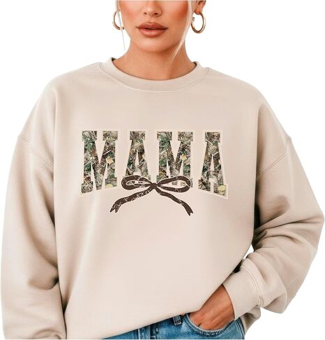 Olive Loves Apple Trendy Camo Mama Sweatshirt - Distressed Camouflage Sweater for Mom - Coquette Bow Pullover in Saudi Arabia