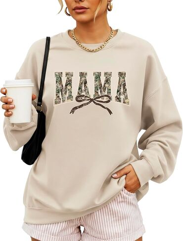 Olive Loves Apple Trendy Camo Mama Sweatshirt - Distressed Camouflage Sweater for Mom - Coquette Bow Pullover in Saudi Arabia