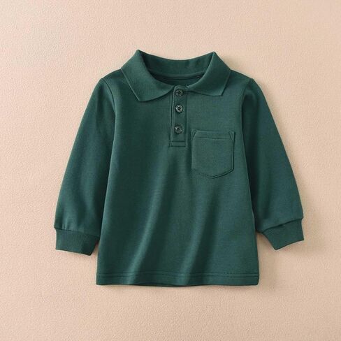 Boys Long Sleeve Polo Shirt School Uniform Shirts Collared Performance Activewear Tops with Chest Pocket 1-15 Years in Saudi Arabia