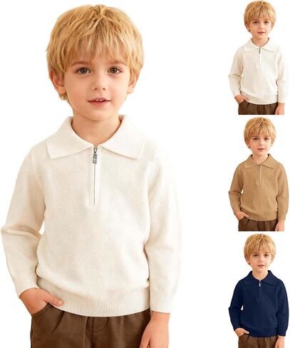 Boys Long Sleeve Polo Shirt School Uniform Shirts Collared Performance Activewear Tops with Chest Pocket 1-15 Years in Saudi Arabia