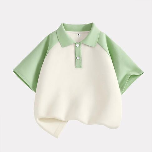 Boys Short Sleeve String Polo Shirt Color Block School Uniform Shirt Button Closure Comfort Stretch Golf Shirts in Saudi Arabia