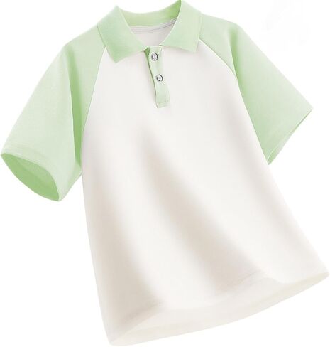 Boys Short Sleeve String Polo Shirt Color Block School Uniform Shirt Button Closure Comfort Stretch Golf Shirts in Saudi Arabia