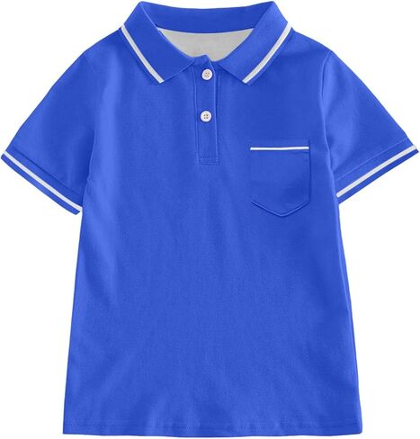 Boys String Pique Polo Shirts Short Sleeve Button Closure Shirt School Uniform Performance Shirt with Chest Pocket in Saudi Arabia