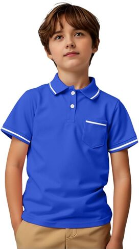 Boys String Pique Polo Shirts Short Sleeve Button Closure Shirt School Uniform Performance Shirt with Chest Pocket in Saudi Arabia