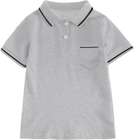 Boys String Pique Polo Shirts Short Sleeve Button Closure Shirt School Uniform Performance Shirt with Chest Pocket in Saudi Arabia