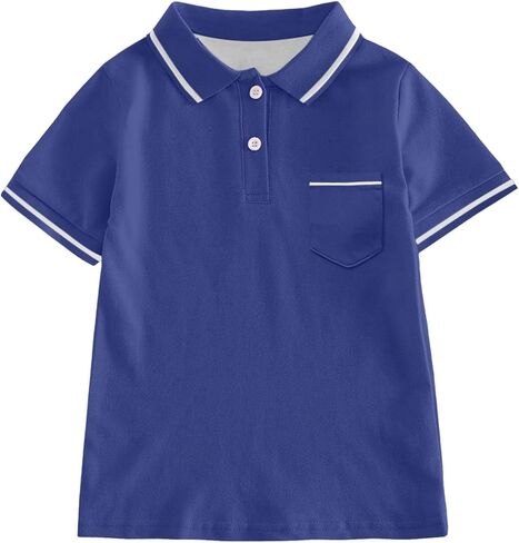Boys String Pique Polo Shirts Short Sleeve Button Closure Shirt School Uniform Performance Shirt with Chest Pocket in Saudi Arabia