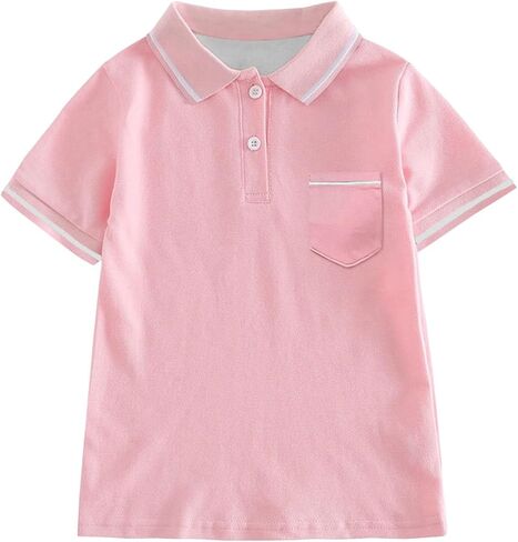 Boys String Pique Polo Shirts Short Sleeve Button Closure Shirt School Uniform Performance Shirt with Chest Pocket in Saudi Arabia