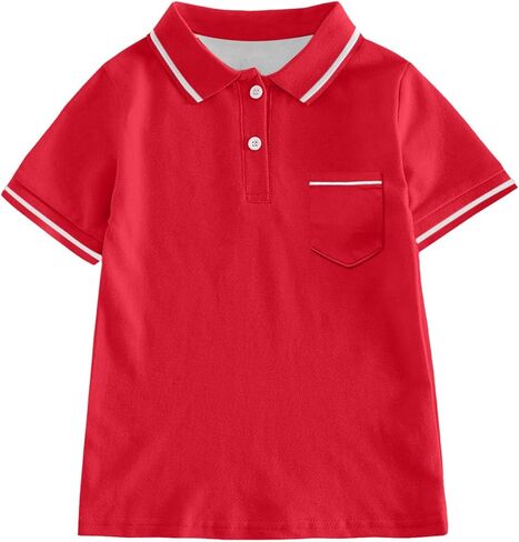 Boys String Pique Polo Shirts Short Sleeve Button Closure Shirt School Uniform Performance Shirt with Chest Pocket in Saudi Arabia