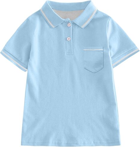 Boys String Pique Polo Shirts Short Sleeve Button Closure Shirt School Uniform Performance Shirt with Chest Pocket in Saudi Arabia
