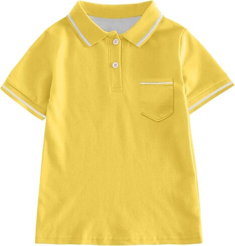 Boys String Pique Polo Shirts Short Sleeve Button Closure Shirt School Uniform Performance Shirt with Chest Pocket in Saudi Arabia