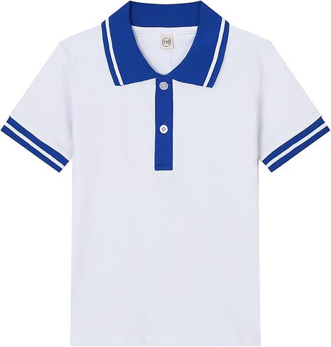 Boys Short Sleeve String Polo Shirt Color Block School Uniform Shirt Button Closure Comfort Stretch Golf Shirts in Saudi Arabia