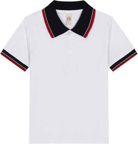 Boys Short Sleeve String Polo Shirt Color Block School Uniform Shirt Button Closure Comfort Stretch Golf Shirts in Saudi Arabia