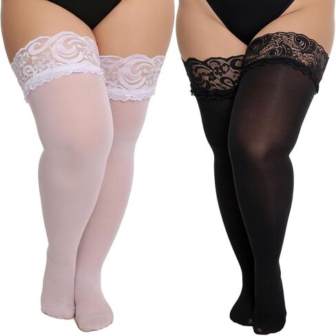 2Pair Plus Size Thigh High Stockings Women Lace Semi Sheer Top Stay Lingerie UpPantyhose Thigh Highs in Saudi Arabia
