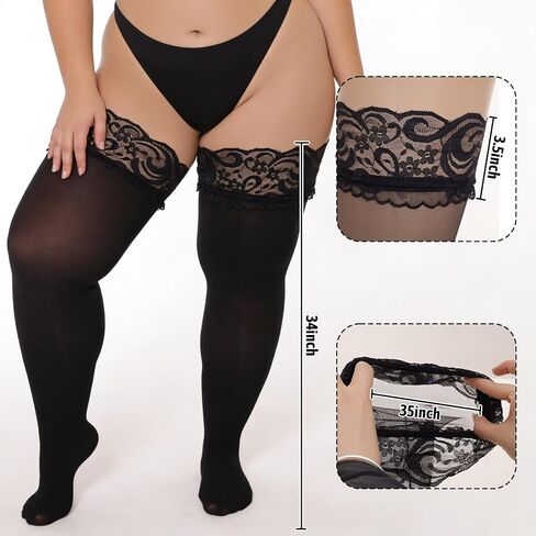 2Pair Plus Size Thigh High Stockings Women Lace Semi Sheer Top Stay Lingerie UpPantyhose Thigh Highs in Saudi Arabia