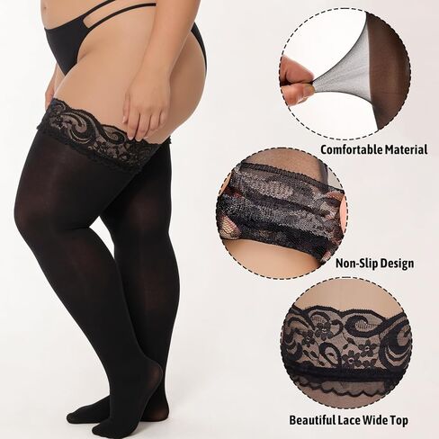 2Pair Plus Size Thigh High Stockings Women Lace Semi Sheer Top Stay Lingerie UpPantyhose Thigh Highs in Saudi Arabia