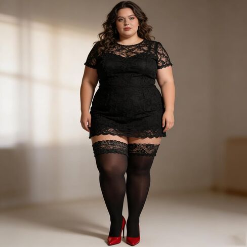 2Pair Plus Size Thigh High Stockings Women Lace Semi Sheer Top Stay Lingerie UpPantyhose Thigh Highs in Saudi Arabia