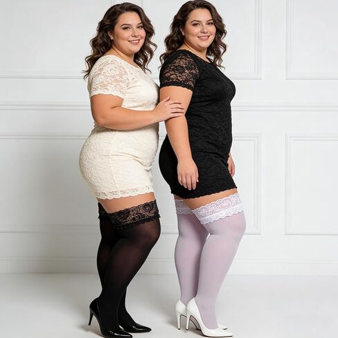2Pair Plus Size Thigh High Stockings Women Lace Semi Sheer Top Stay Lingerie UpPantyhose Thigh Highs in Saudi Arabia