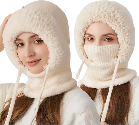 3 in 1 Beanie Hat with Scarf and Mask for Women - Winter Warm Windproof Balaclava, Fleece Lined Ski Mask Set in Saudi Arabia
