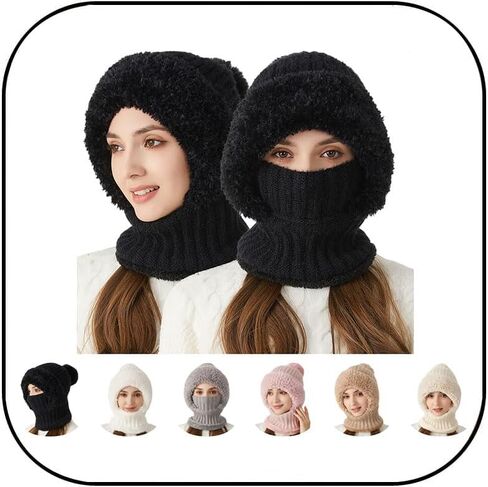 3 in 1 Beanie Hat for Women Upgrade Winter Windproof Coldproof Warm Knitted Mask Scarf Hat Winter Trendy Gift for Women in Saudi Arabia