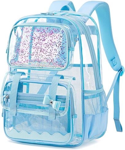 حقيبة ظهر شفافة للفتيات، حقيبة ظهر شفافة يمكن رؤيتها من خلال حقائب الظهر، حقيبة كتب شفافة شديدة التحمل للمدرسة باللون الوردي in Kuwait