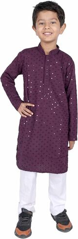 TRILOKI Kids Kurta Set for Boys Sequined Embroidery Wine Rayon Indian Traditional Ethnic Wear in Saudi Arabia