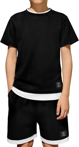 طقم صيفي للأولاد من قطعتين، قمصان وشورتات ناعمة ومريحة بأكمام قصيرة للأطفال من 4 إلى 12 سنة in Kuwait