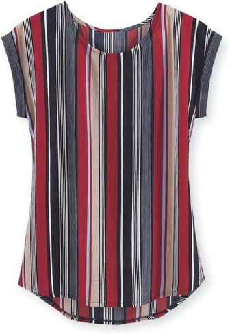 SAGEFINDS Slimming Stripes Blouse for Women, Vertical Striped Top with Cap Sleeves and Round Neck, Dressy Casual Shirt in Saudi Arabia