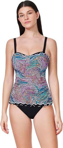 Profile by Gottex Layla Tricolore D-Cup Tankini Top - Built-in Bra, Adjustable Straps, Front Lining, Bottom Sold Separately in Saudi Arabia