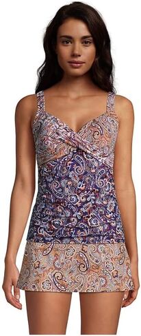 Lands' End Womens Chlorine Resistant Underwire Wrap Tankini Top Deep Sea Navy Paisley Mix DDD-Cup 6 in Saudi Arabia
