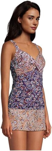 Lands' End Womens Chlorine Resistant Underwire Wrap Tankini Top Deep Sea Navy Paisley Mix DDD-Cup 6 in Saudi Arabia