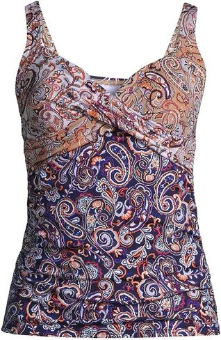 Lands' End Womens Chlorine Resistant Underwire Wrap Tankini Top Deep Sea Navy Paisley Mix DDD-Cup 6 in Saudi Arabia