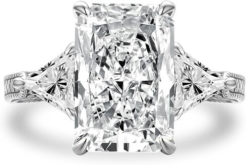 4.5CT Radiant Cut Engagement Ring for Women, Three Stone 5A Cubic Zirconia Promise Ring in 925 Sterling Silver, Hidden Halo Anniversary Wedding Jewelry in Kuwait