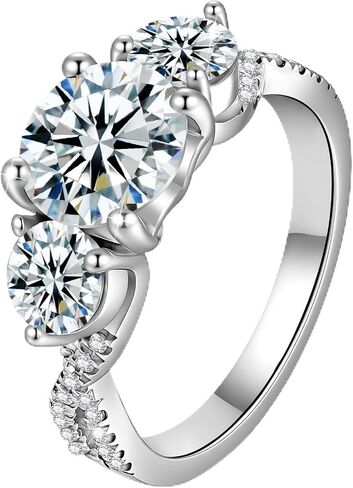 Moissanite Engagement Ring for Women, 3 Stone D Color VVS1, 925 Sterling Silver with 18K White Gold Plated, Moissanite Wedding Ring, Anniversary Promise Ring with Gift Box, Size 4.5-9 in Saudi Arabia