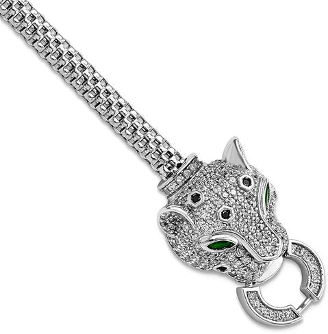 JewelryWeb 925 الفضة الاسترليني مطلي الروديوم مصقول مكعب زركونيا الفهد رئيس سوار 7.25 بوصة 19 ملم واسعة ربط سوار للنساء in Saudi Arabia