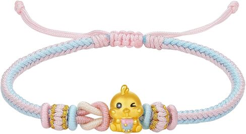 24K Real Gold Bracelets Pure Gold Zodiac Animal Charm Braided Bracelet Colorful Enamel Cute Adjustable Jewelry for Women Mom Daughter Birthday Anniversary 6.3-8.7"(16+6cm) in Saudi Arabia