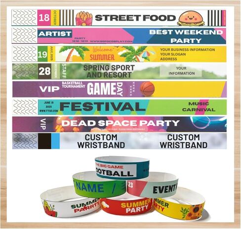Custom Colorful Paper Wristbands for Events, Identification, Security, Admission, VIP, Business, Bulk, Logo, Football (50-2000 pcs) in Saudi Arabia