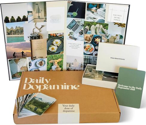 مجموعة لوحة رؤية الدوبامين اليومية للناس الطموحين - مظهر قابل للطي للحلم والمزاج، اعداد اهداف تصور | 125 صورة جمالية و25 بطاقة اقتباس قوية | لاصق مزدوج الجوانب، اسود in Kuwait