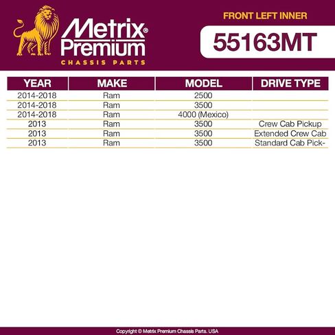 Metrix Premium Chassis Parts - Front Left Inner (To Pitman Arm) Steering Drag Link Fits 14-18 Ram 2500, 14-18 Ram 3500, 14-18 Ram 4000 (Mexico), 2013 Ram 3500, Replacement DS300072, Made in Europe in Saudi Arabia