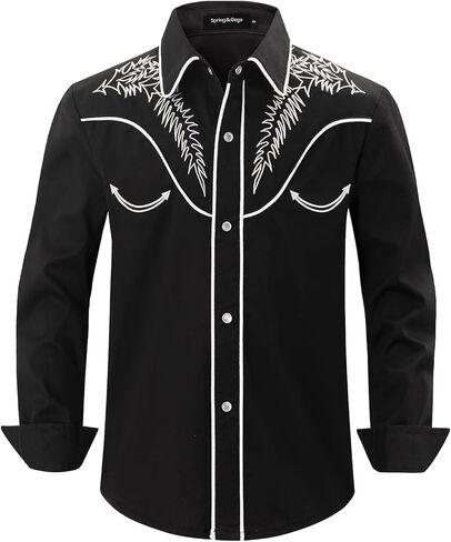 Spring&Gege Boys Western Shirt Embroidered Cowboy Button Down Long Sleeve Pearl Snap Shirts in Saudi Arabia