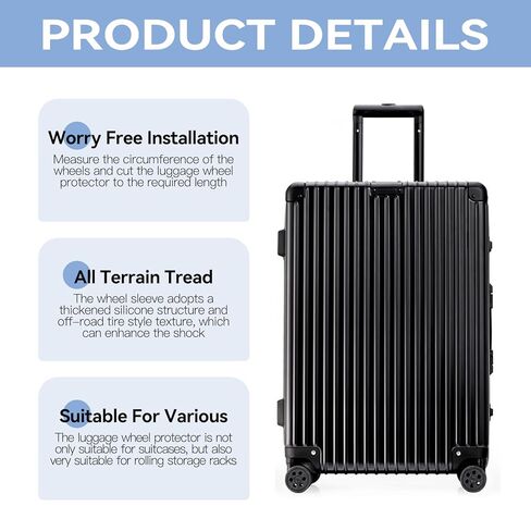 8 Pcs Silicone Luggage Wheel Covers, Noise-Reducing Shock-Absorbing Protectors, Universal Fit for Suitcase Wheels & Office Chair Casters, Customizable Cut-to-Fit Design (Black) in Saudi Arabia