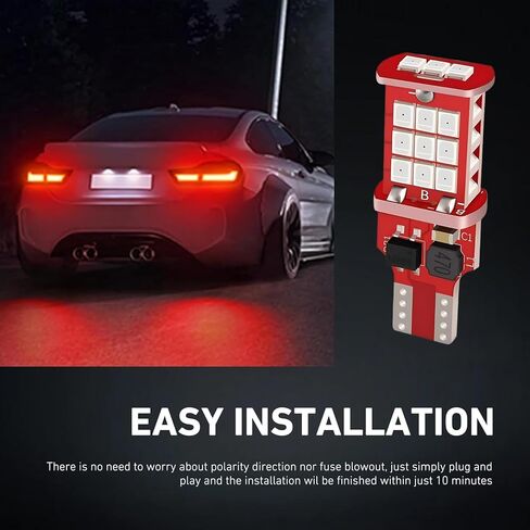 2 PCS 912 921 T15 LED Bulb, Plug & Play Waterproof Strobe Brake Light, Bright Flashing Warning Light, Universal for Most Cars (Red) in Saudi Arabia