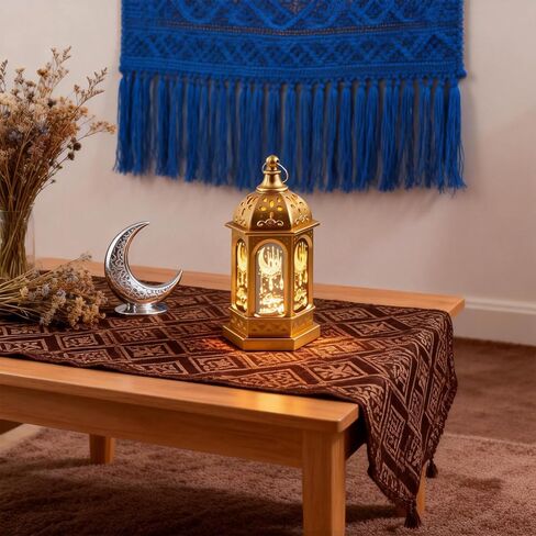 قطعتان من أضواء فانوس رمضان LED بتصميم قلعة القمر الذهبي والنيزك لهدايا عيد مبارك وديكورات المنزل وجدار الطاولة والقطع المركزية للعيد (ذهبي) in Kuwait