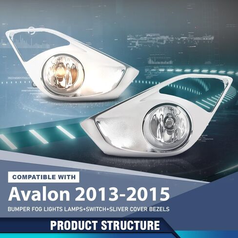 مصابيح الضباب الأمامية PIT66 ومصابيح التبديل وغطاء الكروم المتوافقة مع Toyota Avalon 2013 2014 2015 812200W040، 8122008020، 812100W050، 8121008020، 5212807040 عدسة شفافة in Kuwait