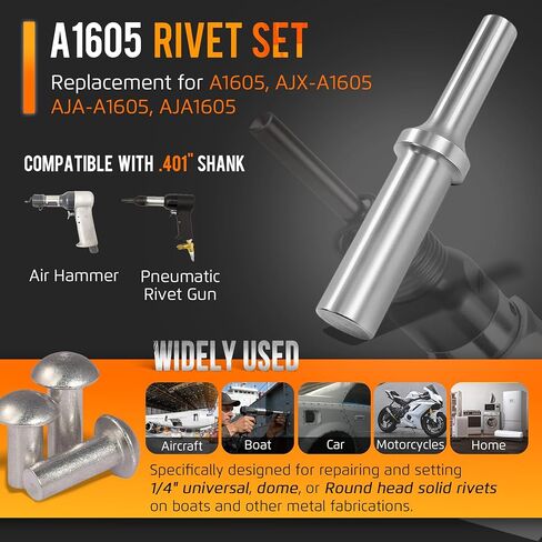 مجموعة برشام A1605 F/1/4in - لقمة برشام مطرقة هوائية .401 مجموعة أدوات برشام صلبة للساق تناسب المسامير المستديرة والصلبة والعالمية والألومنيوم والقبة وأداة المسامير المستديرة in Kuwait